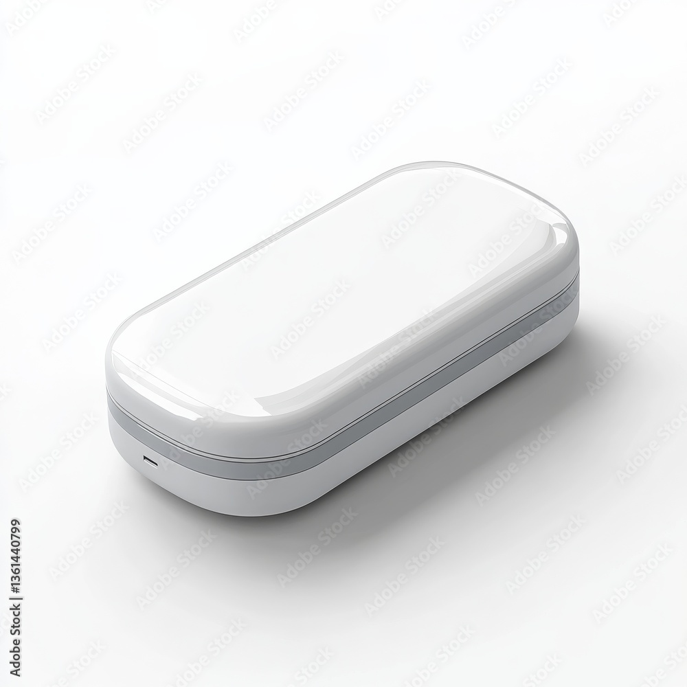 Poster sleek white capsule-shaped box: minimalist design for modern storage and organization on clean backg