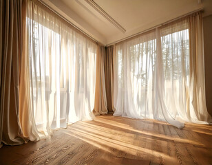 Sheer Curtains with Sunlight in a Peaceful Interior