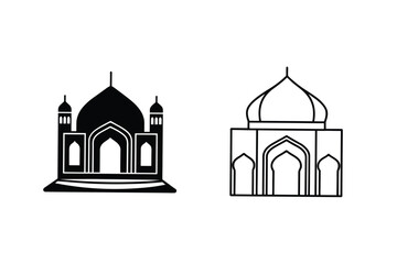 Islamic Architecture Mosque Icons, Dome, Minaret, Silhouette, Design