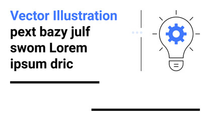 Lightbulb with cogwheel inside symbolizes creativity, innovation, solutions. Text placeholder adds flexible content. Ideal for brainstorming, education, marketing, business ideas, tech solutions