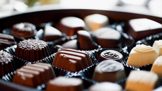 Assorted Chocolates in a Box Showcasing Rich Textures and Varied Shapes Perfect for Gifting or Indulging. Generative AI