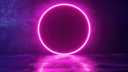 Digital neon circle purple background.