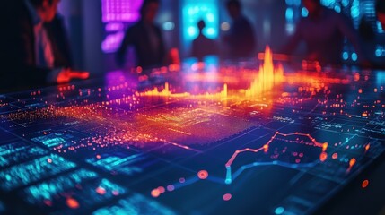 Obraz premium Futuristic digital finance data analysis. Technology innovations with graph and chart trends. Business insights and analytics for digital economy strategy. Ideal for corporate growth planning.