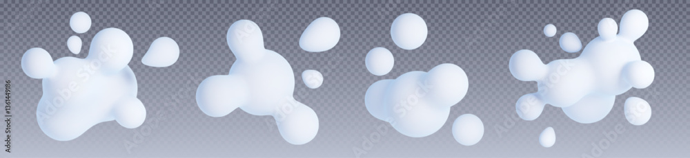 Poster 3d blob liquid abstract shapes - white amorphous fluid formations on transparent background. smooth 