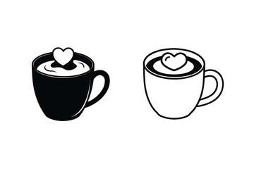 Two Coffee Cups with Heart Shaped Foam, Black and White