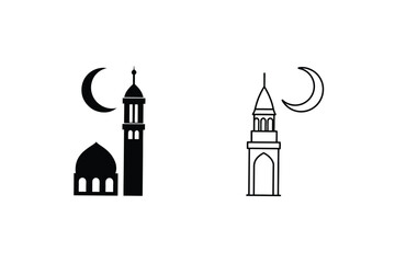 Mosque Minaret Crescent Moon Islamic Icons Ramadan Design