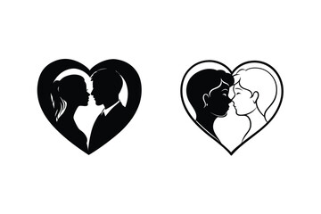 Fototapeta premium Romantic Couple Silhouettes in Heart Shape Wedding Love Design