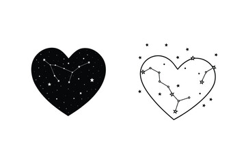 Constellation Heart Design Celestial Love, Starry Night, Romantic Symbol
