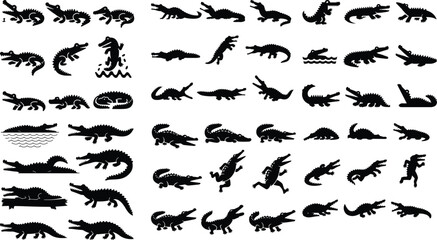 Crocodile set silhouette vector illustration design set of crocodile vector design, crocodile, animal, lizard, reptile, cartoon, dragon, green, illustration, Cute crocodile set collection
 