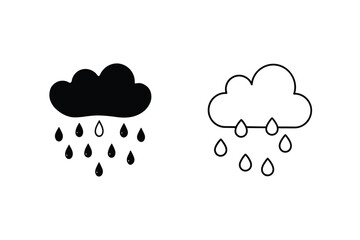 Rain Cloud Icons Filled, Outline, Weather, Meteorology, Symbols