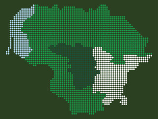 Fototapeta premium Lithuania Map with Dot Pattern, Halftone Design, and Geometric Shapes. Modern state division map in shades of green. Vector Illustration on White Background