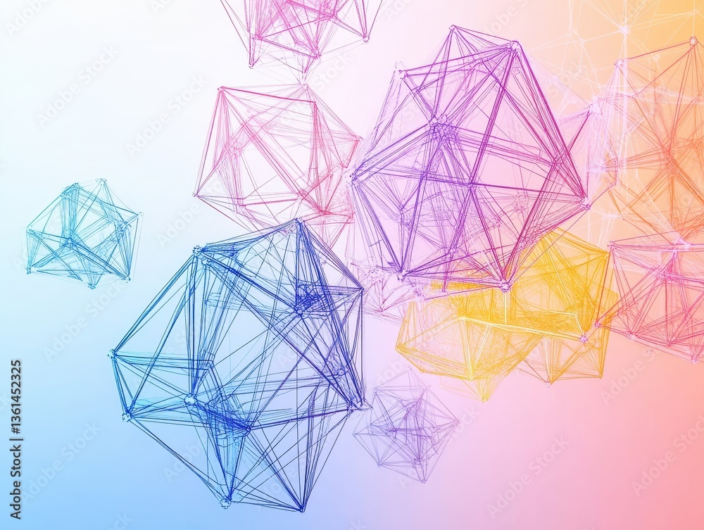 Poster geometric abstraction: an intriguing visual showcasing intricate 3d geometric structures. a symphony