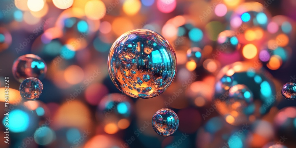 Poster abstract bubbles in bokeh: a mesmerizing display of abstract bubbles shimmering with iridescent colo