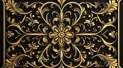 Antique Golden Floral Motif on Black Background
