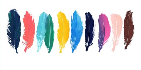 Colorful Feather Symphony: A vibrant array of feathers, each a different hue. A testament to the beauty of nature, capturing the intricate details and delicate textures.