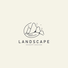 Obraz premium Landscape Desert line art outline minimalist logo vector illustration design