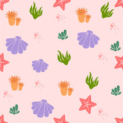 Sea animals seamless pattern background. Marine animals illustration pattern. Sea life background. Perfect for fashion clothes, shirt, fabrics, textiles, wallpaper, decor, print, packaging