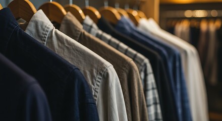 Obraz premium A row of hanging shirts, their folds and textures forming a subtle pattern.