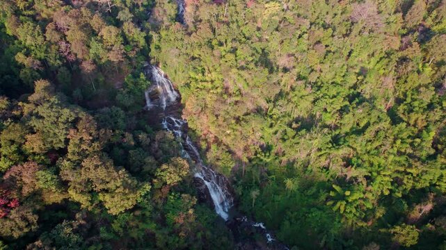 Mae Tia waterfall beauty of the streams flows gently waterfall in Orb Luang national park, Chom Thong, Chiang Mai, Thailand.