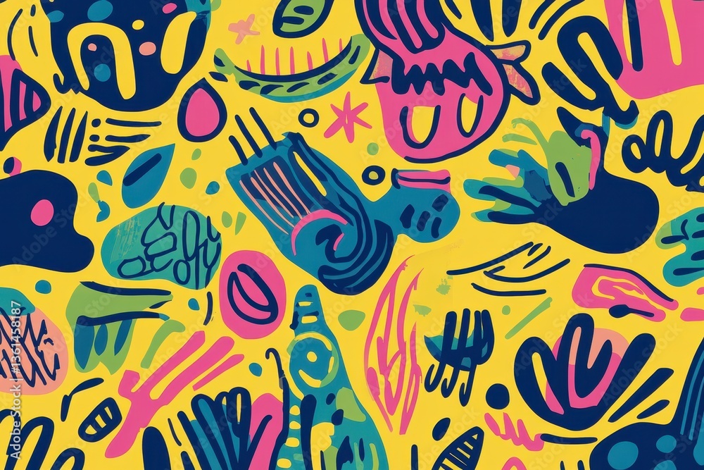Poster vibrant abstract art: a mesmerizing collection of dynamic shapes and colorful forms that explode wit