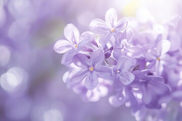 Obraz premium Soft Lilac Bloom: Capturing the delicate beauty of lilac flowers, showcasing their gentle, soft petals and the serene atmosphere surrounding them.
