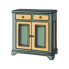 Vintage Wooden Cabinet with Doors and Drawers