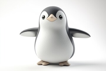 Fototapeta premium Adorable 3D rendered penguin chick standing on white background, cute and fluffy.