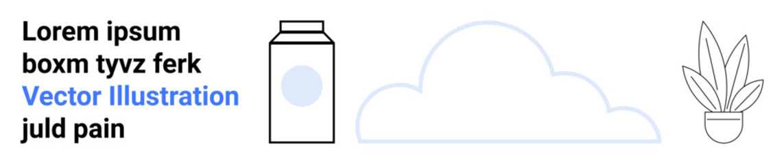 Milk carton, cloud outline, and potted plant arranged in a clean layout with modern typography. Ideal for sustainability, organic products, eco-living, nature themes, minimalism, packaging flat