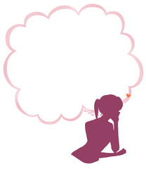 恋する女性　雲形吹き出し　シルエット