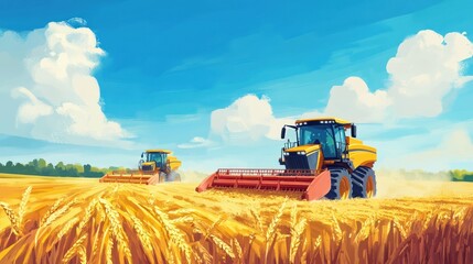 Obraz premium Harvest Season: Golden Fields and Powerful Machines