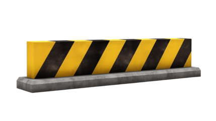 A yellow and black striped barrier on a concrete base block