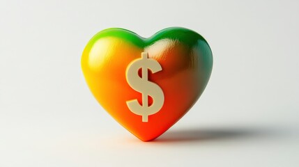 Vibrant Heart Icon with Dollar Sign on White Background