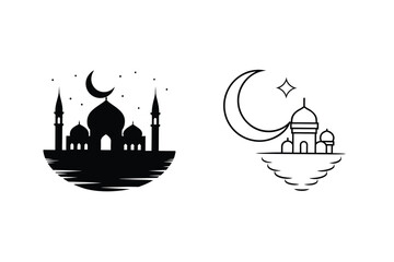 Mosque Moon Night Star Minimalist Islamic Logo Designs