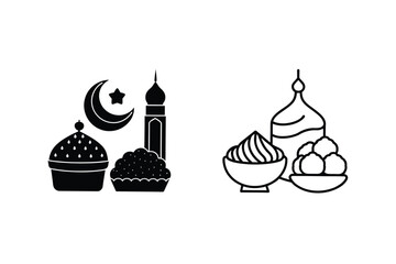 Ramadan Kareem Islamic Culture, Crescent Moon, Mosque, Sweets, and Feasts