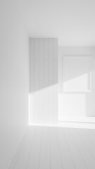 A room with a wooden door and a white frame on the wall. The room is empty and has a simple, clean look premium photo 3d render