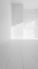 A room with a wooden door and a white frame on the wall. The room is empty and has a simple, clean look premium photo 3d render