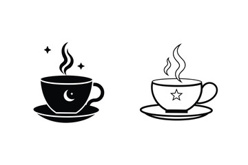 Celestial Teacups Moon and Star Nighttime Hot Beverage Icons