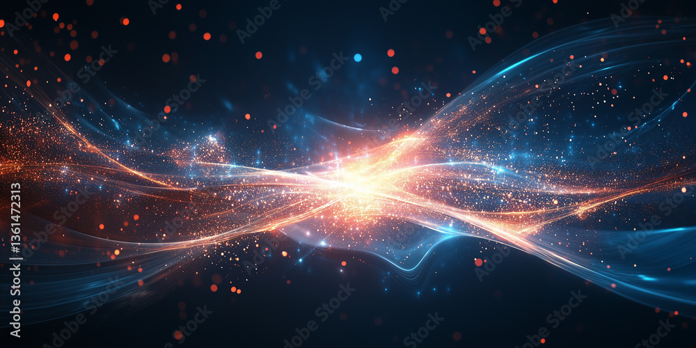 Canvas Prints quantum science waves, high-tech,glowing abstract light, virtual particles, network,flow of digital 