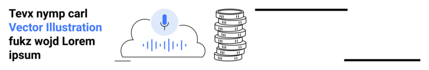 Microphone icon in cloud with soundwave, stack of servers symbolizing data storage. Ideal for artificial intelligence, cloud computing, voice technology, database, connectivity, IoT, simple landing