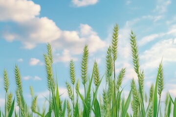 Obraz premium Wheat field swaying under beautiful clouds in a vibrant sky, Wheat field against beautiful timelapse clouds