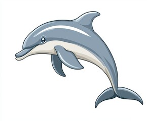 Fototapeta premium Cute cartoon dolphin jumping isolated on white or white background
