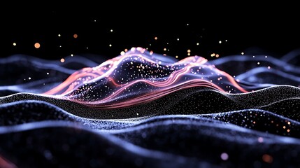 Glowing Particle Wave Landscape: A 3D Render of Cosmic Energy AI Generated