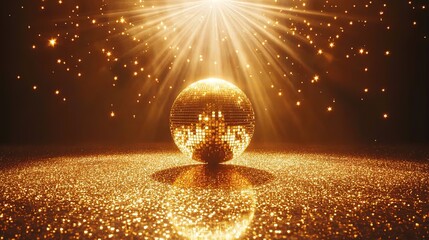 Stage of the disco with shimmering gold ball.