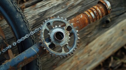 Rusty Bicycle Crankset Close-Up
