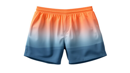 A pair of gradient swim trunks on a black background shot