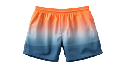 A pair of gradient swim trunks on a black background shot