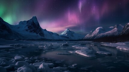 Enchanting Aurora Borealis over Frozen Fjord and Majestic Mountains