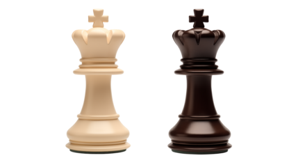 Two chess kings one white and one black on black background