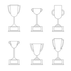 Collection of outline winner's cups. Illustration on transparent background