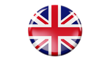 A glossy union jack button on a black isolated background